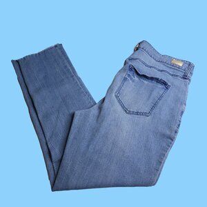 Seven7 Jeans Womens Slim Straight 16 High Rise Light Wash Raw Hem Distressed